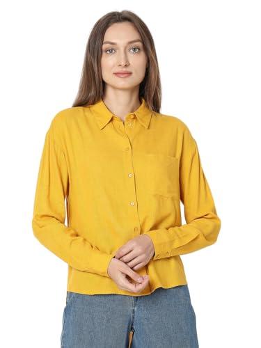 vero moda women's solid regular fit shirt limelight