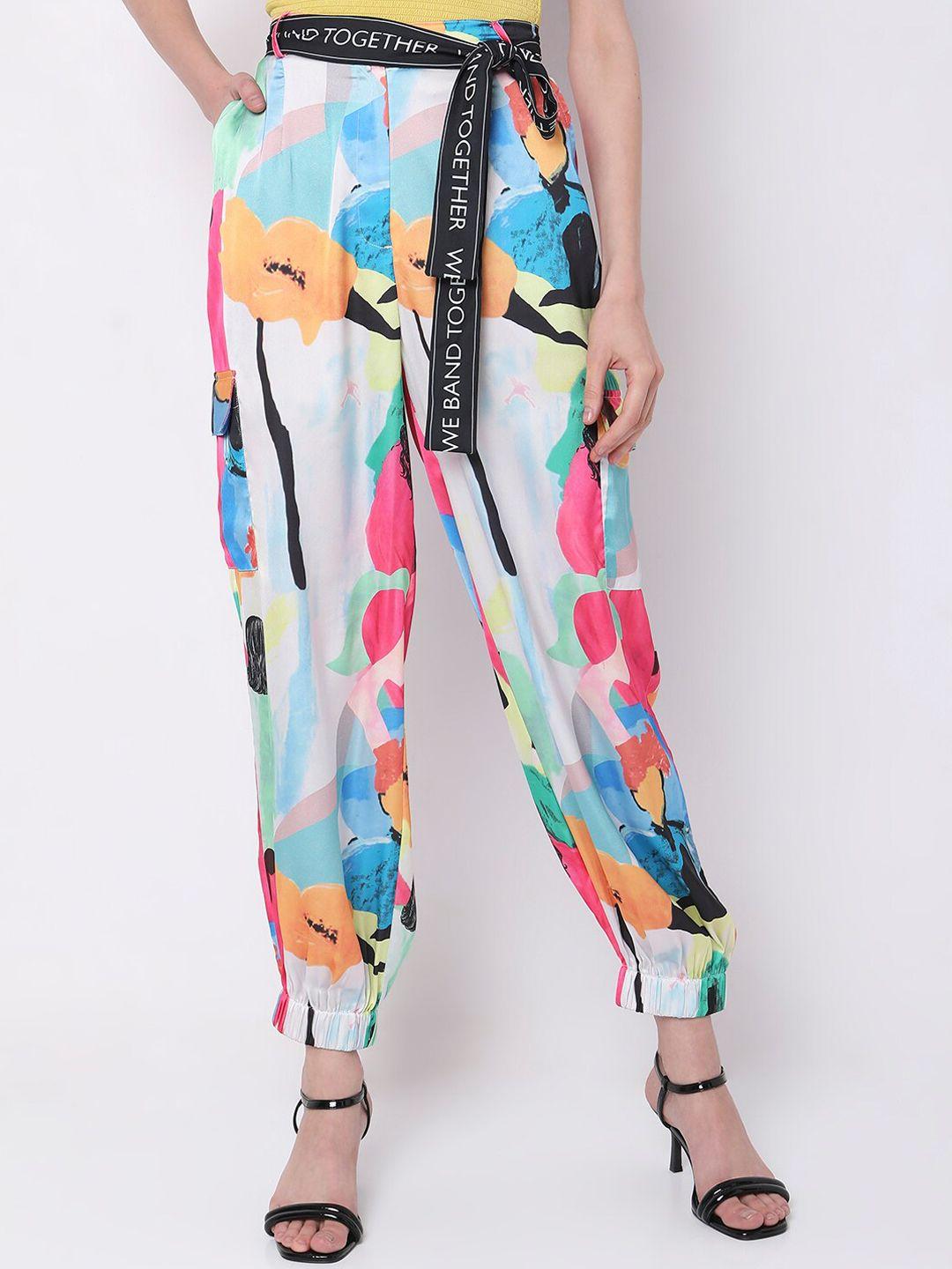 vero moda women abstract printed high-rise cargo trousers