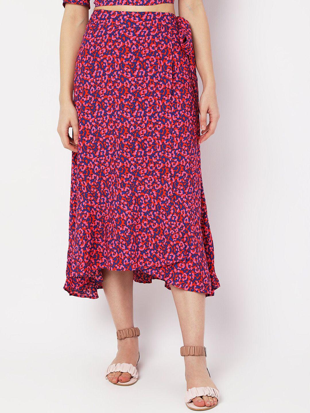 vero moda women abstract printed midi-length wrap skirt