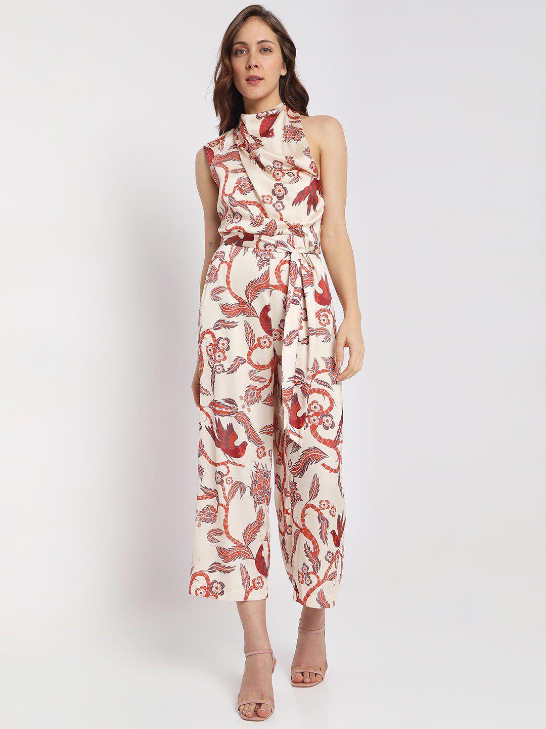 vero moda women beige & maroon printed basic jumpsuit