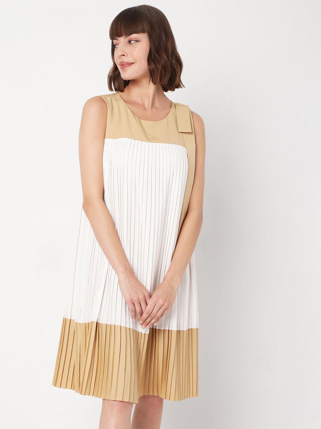 vero moda women beige & white a-line dress