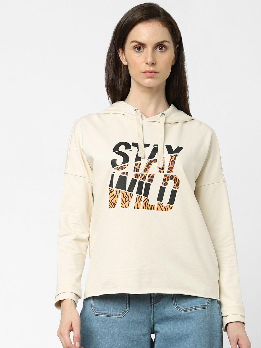 vero moda women beige printed hooded sweatshirt