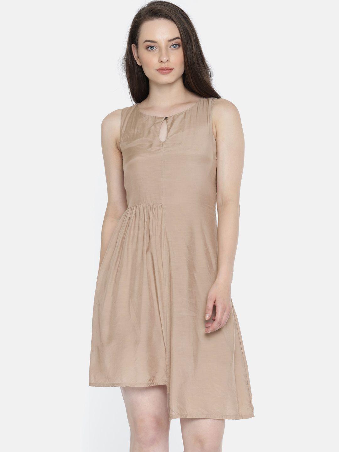 vero moda women beige solid a-line dress