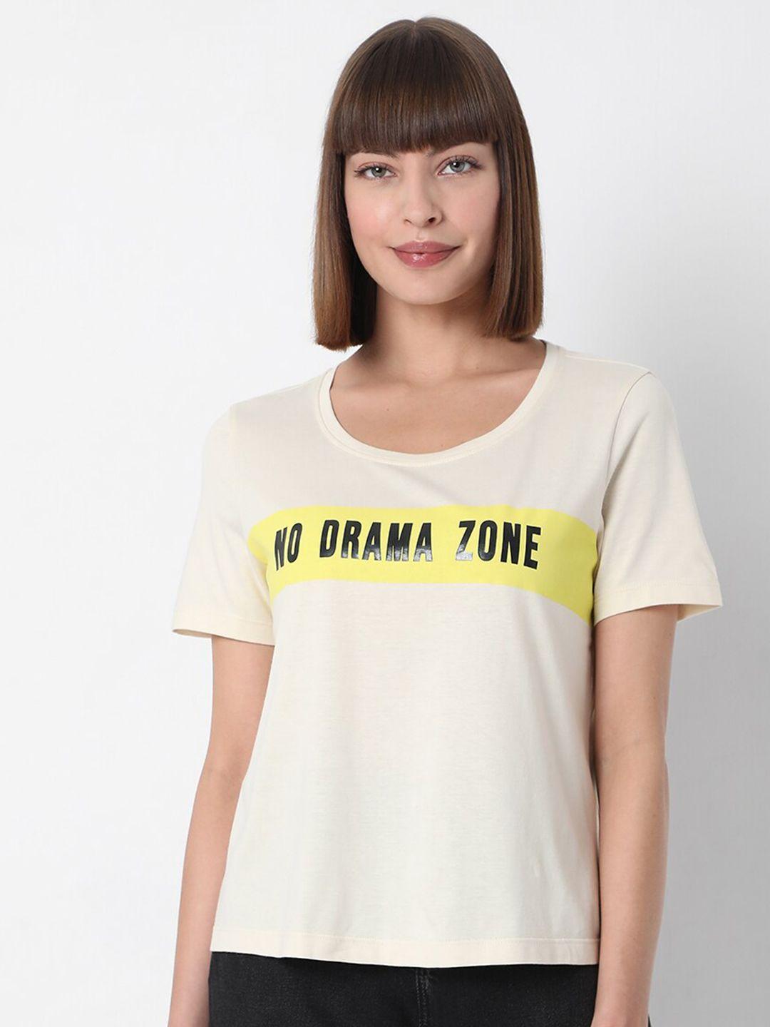 vero moda women beige typography t-shirt