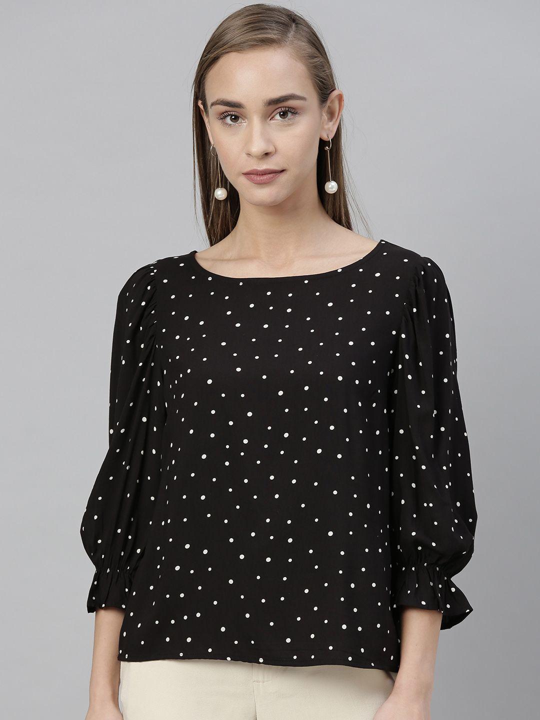 vero moda women black& white polka dot printed top