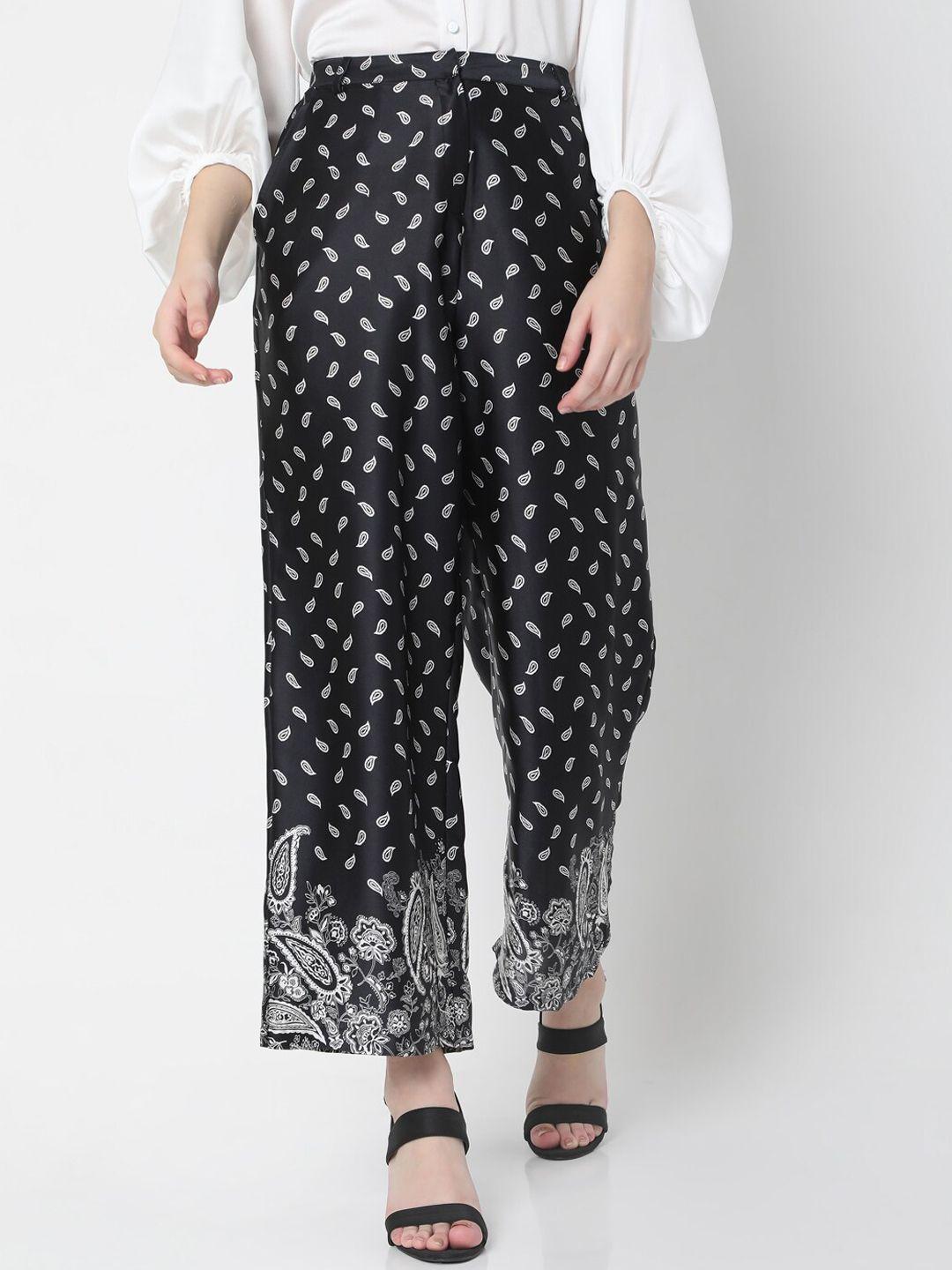 vero moda women black ethnic motifs printed high-rise trousers