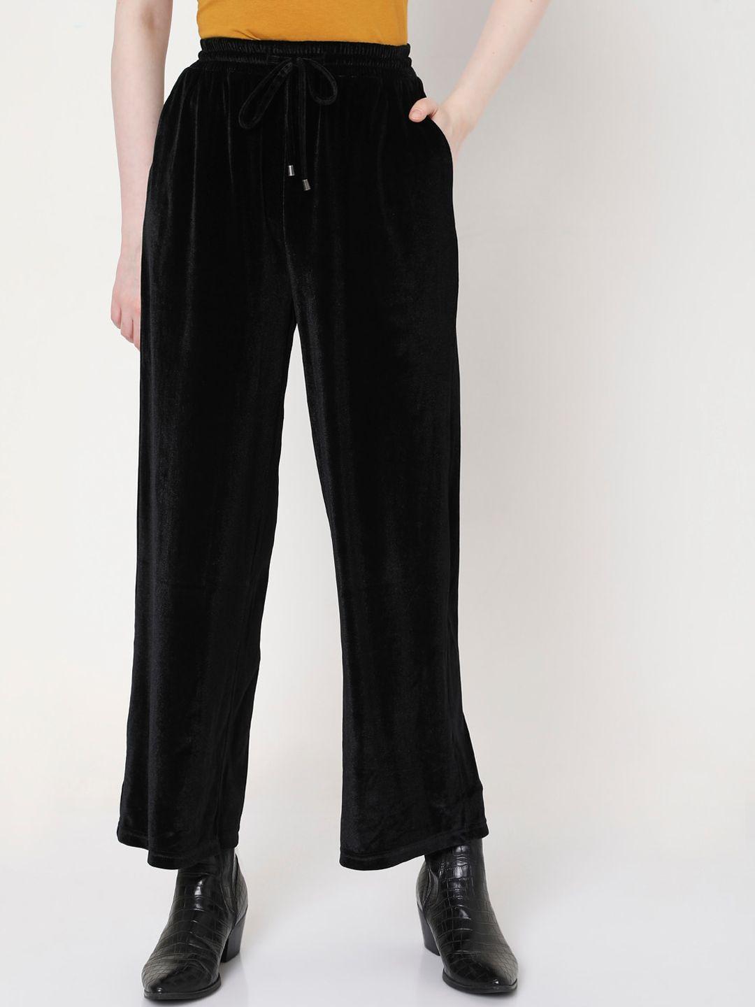 vero moda women black high-rise parallel trousers