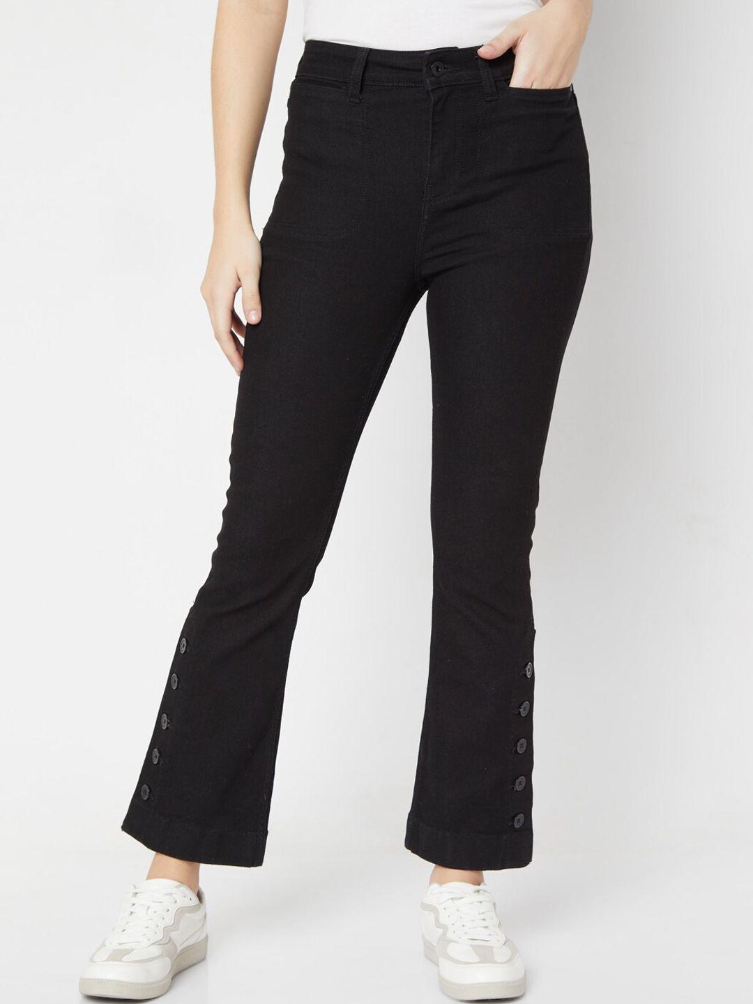 vero moda women black high-rise stretchable bootcut jeans