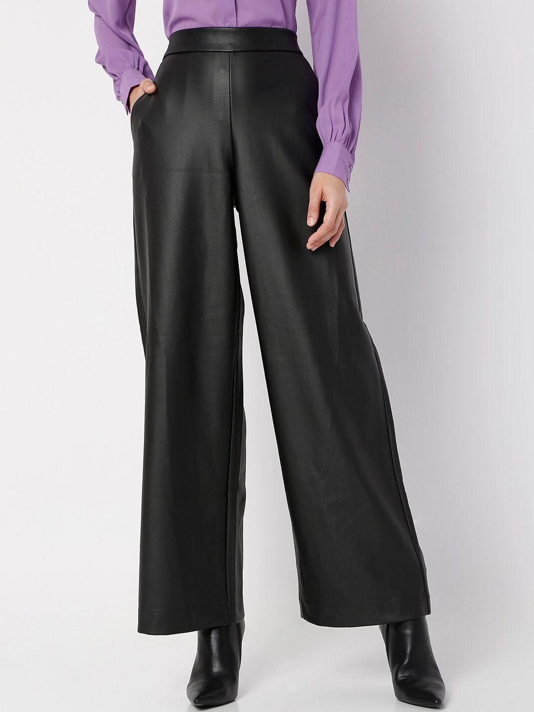 vero moda women black high-rise trousers