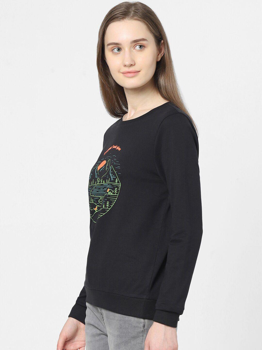 vero moda women black printed cotton sweatshirt