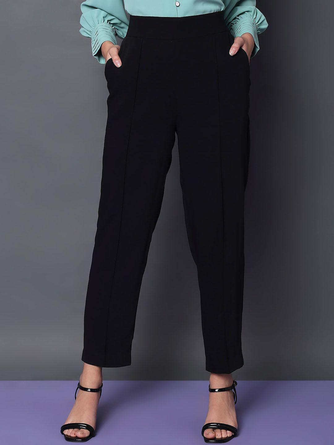 vero moda women black slim fit high-rise chinos trousers