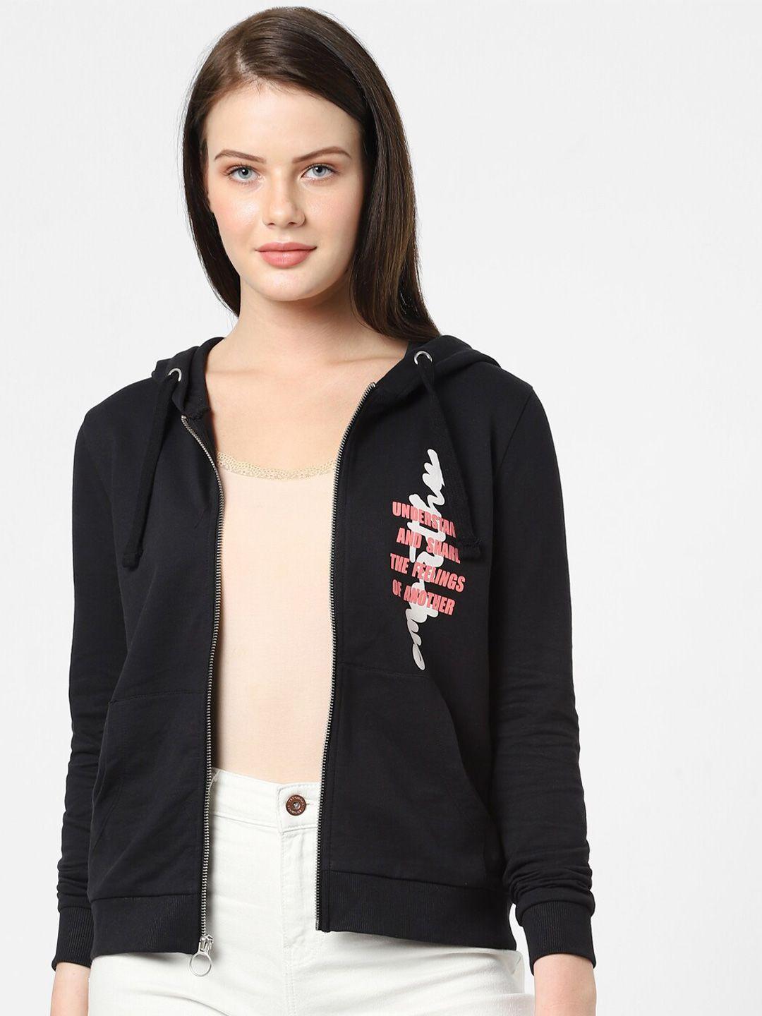 vero moda women black solid hooded sweatshirt