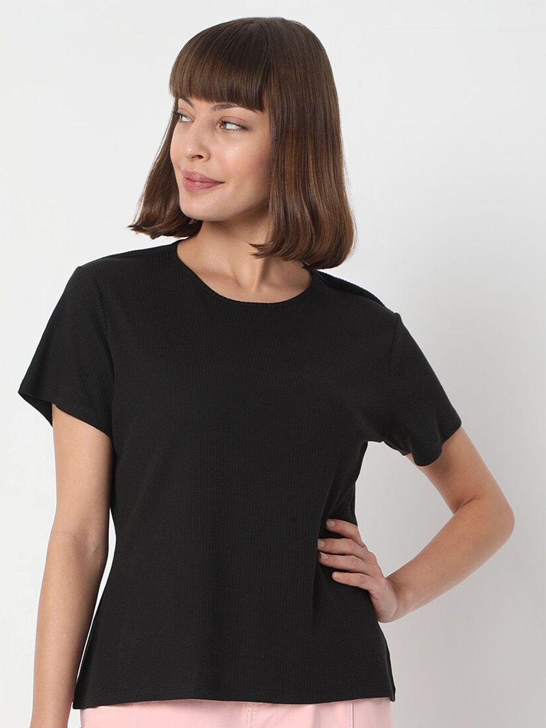 vero moda women black v-neck t-shirt