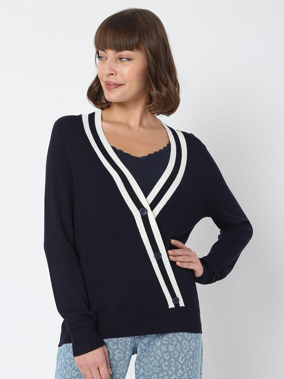 vero moda women blue & white striped pullover