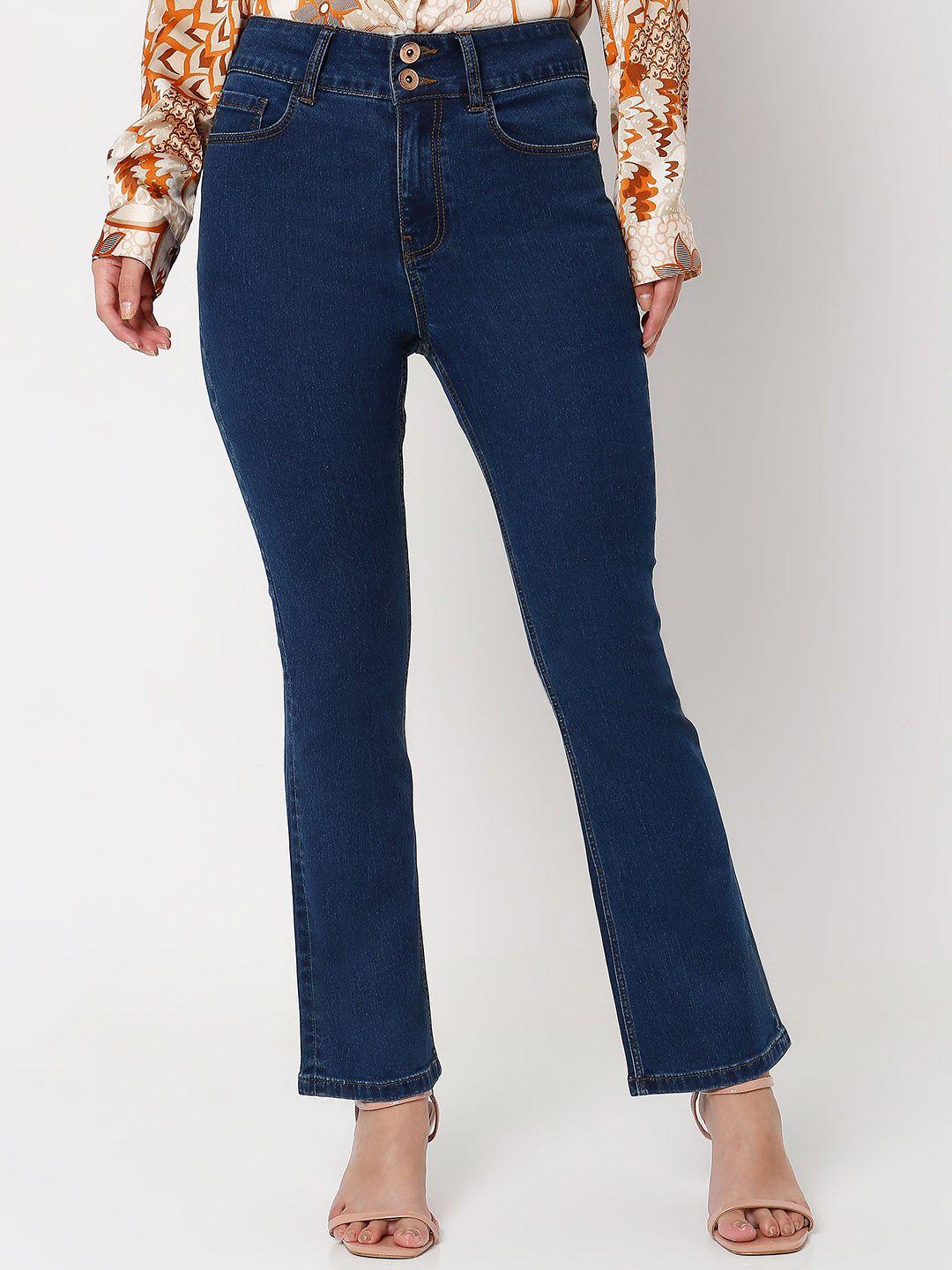 vero moda women blue bootcut high-rise stretchable jeans