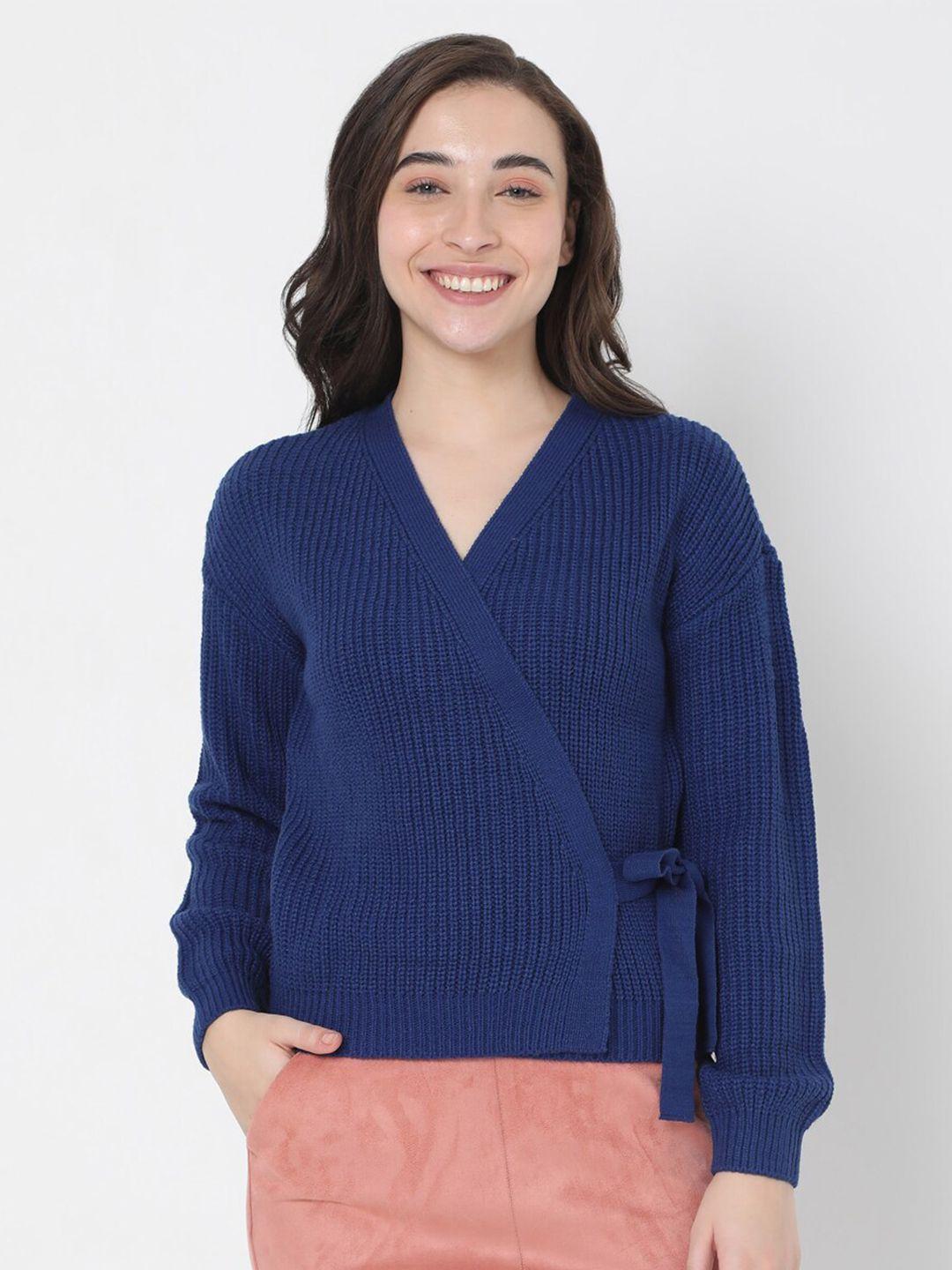 vero moda women blue cable knit printed pullover