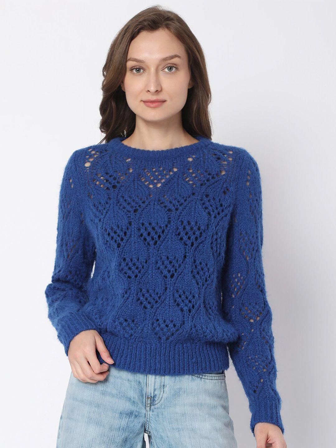 vero moda women blue cable knit pullover