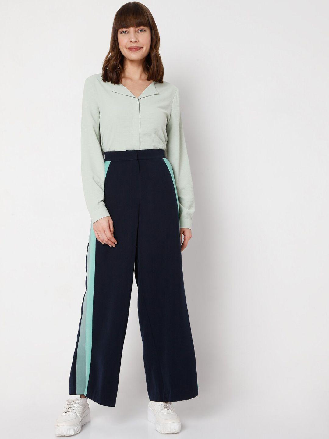 vero moda women blue flared high-rise trousers