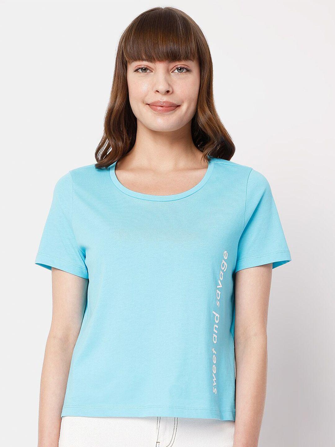 vero moda women blue placement print t-shirt