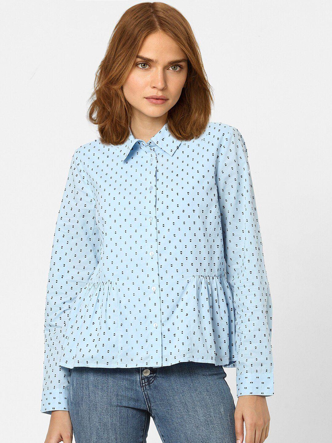 vero moda women blue printed casual shirt
