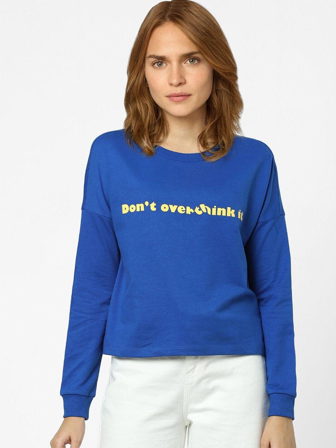 vero moda women blue printed round neck sweatshirt