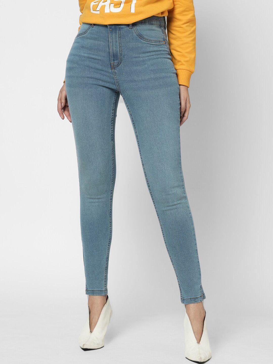 vero moda women blue skinny fit high-rise light fade stretchable jeans