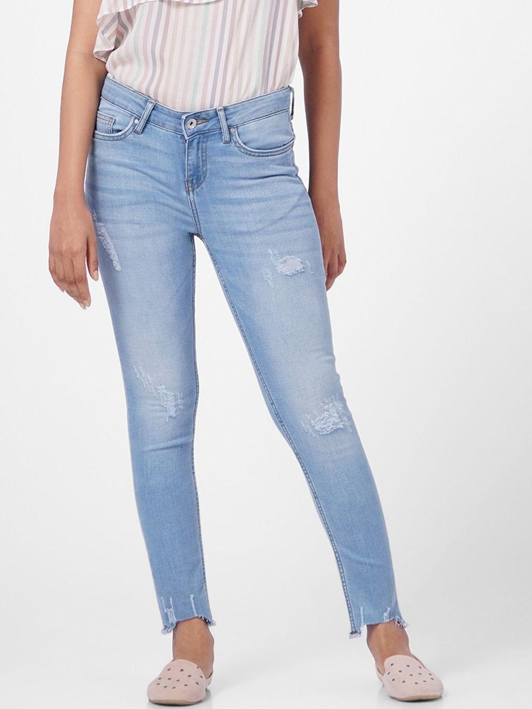 vero moda women blue skinny fit high-rise low distress light fade jeans
