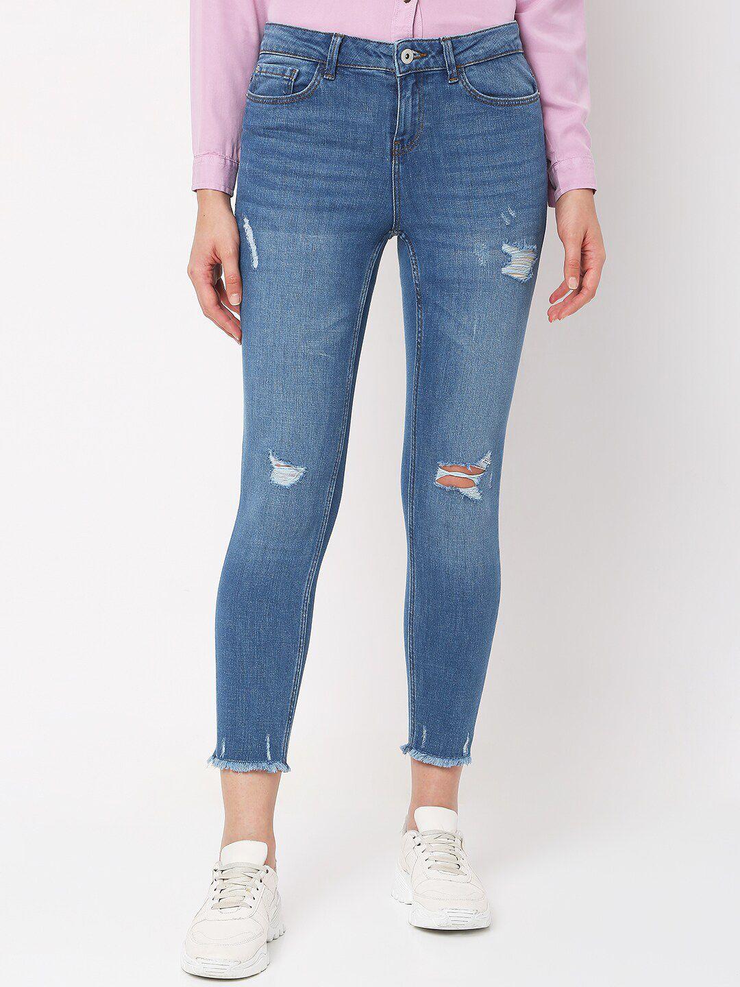 vero moda women blue skinny fit mildly distressed light fade jeans