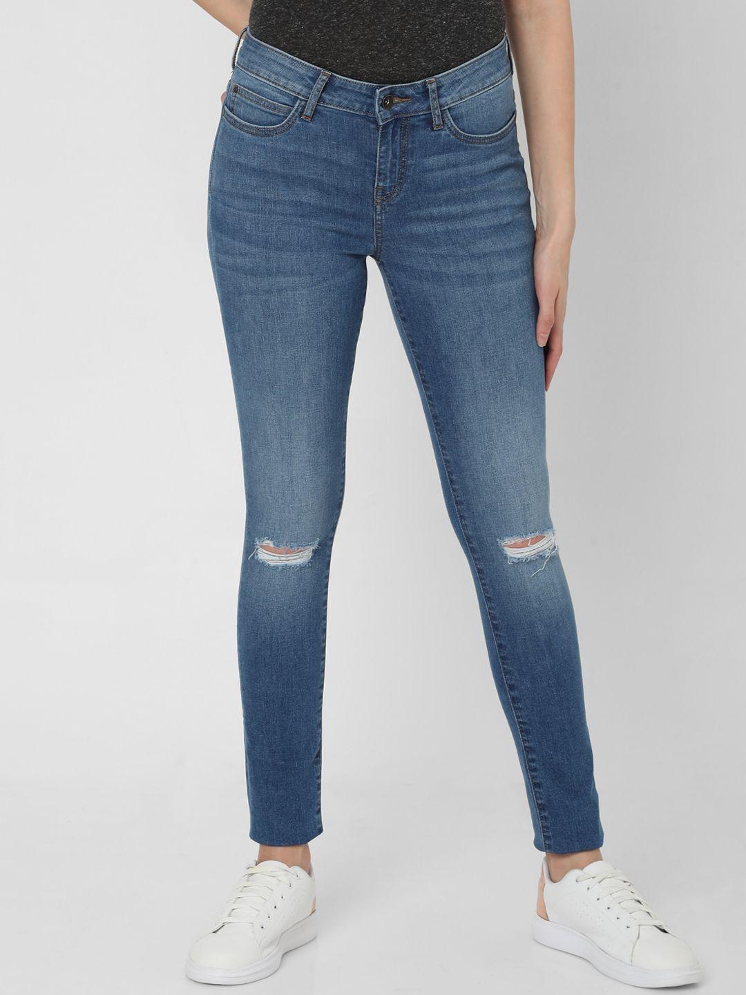 vero moda women blue slash knee heavy fade jeans