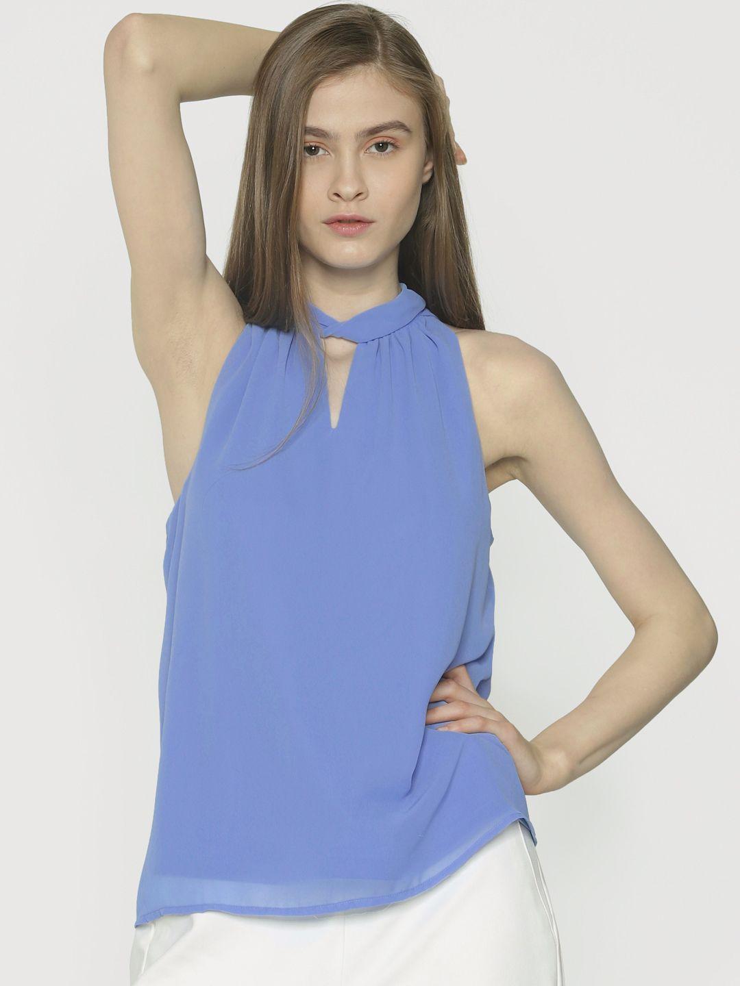 vero moda women blue solid a-line top
