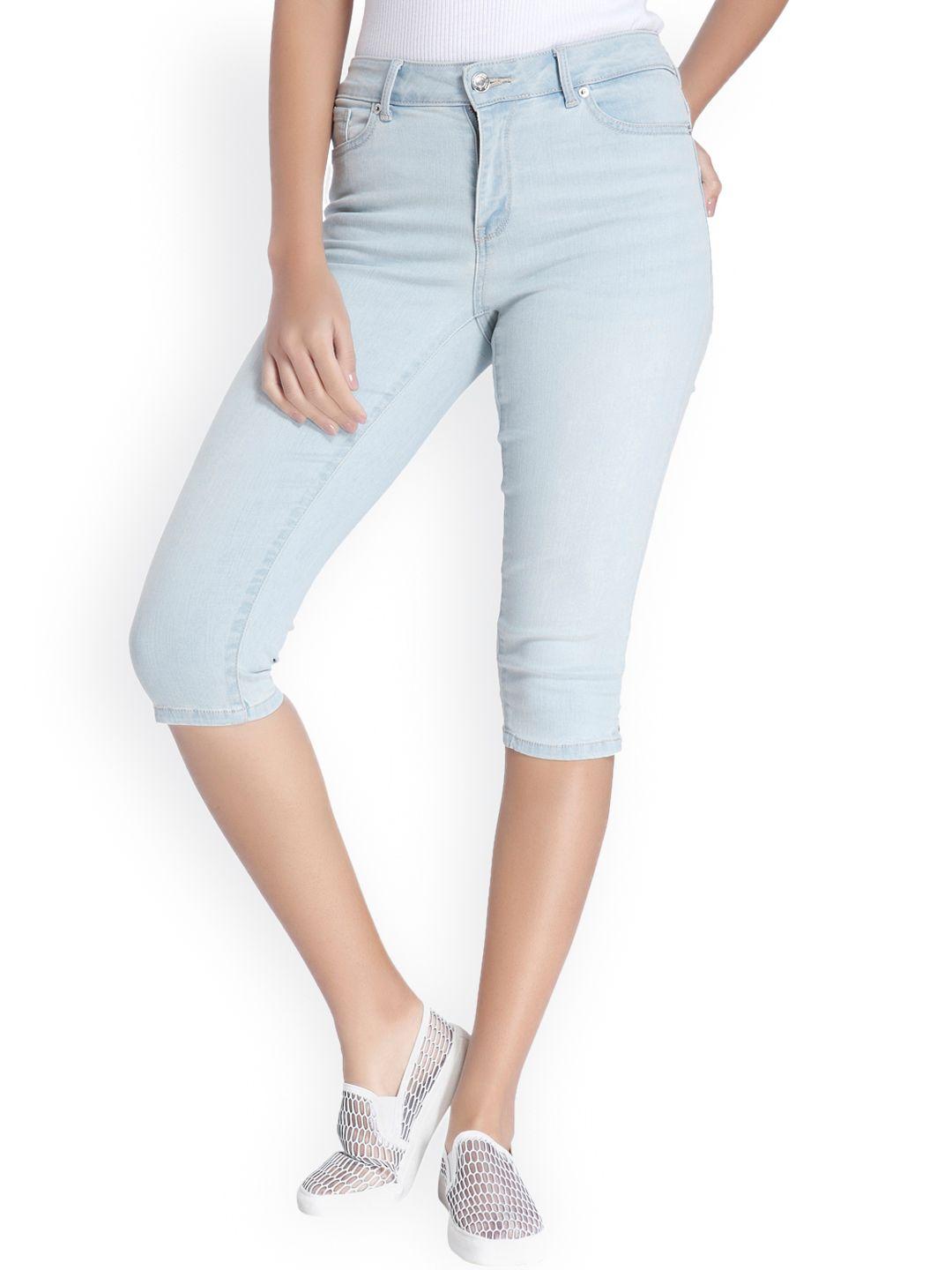 vero moda women blue solid regular fit capris