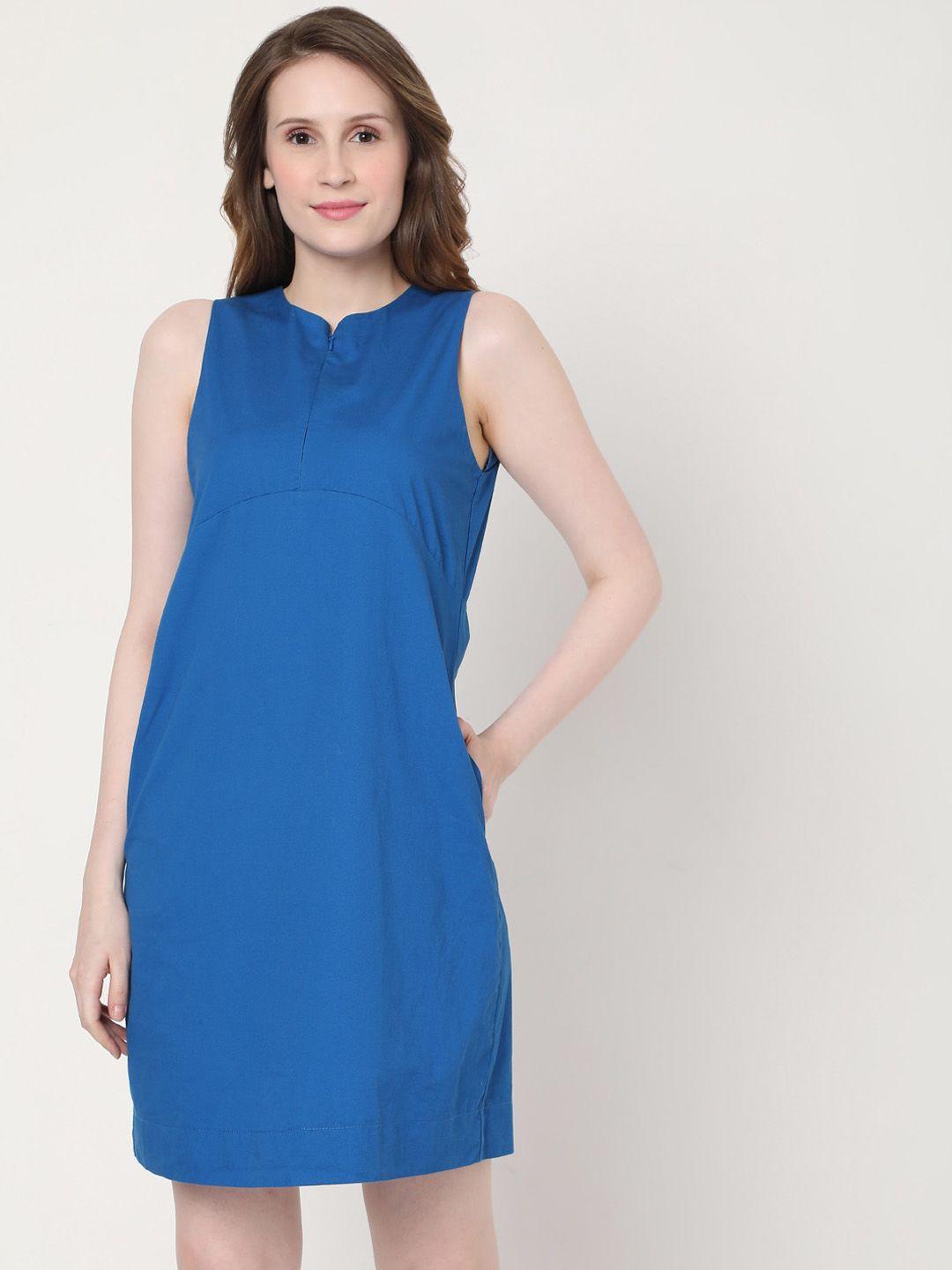 vero moda women blue solid round neck bodycon dress