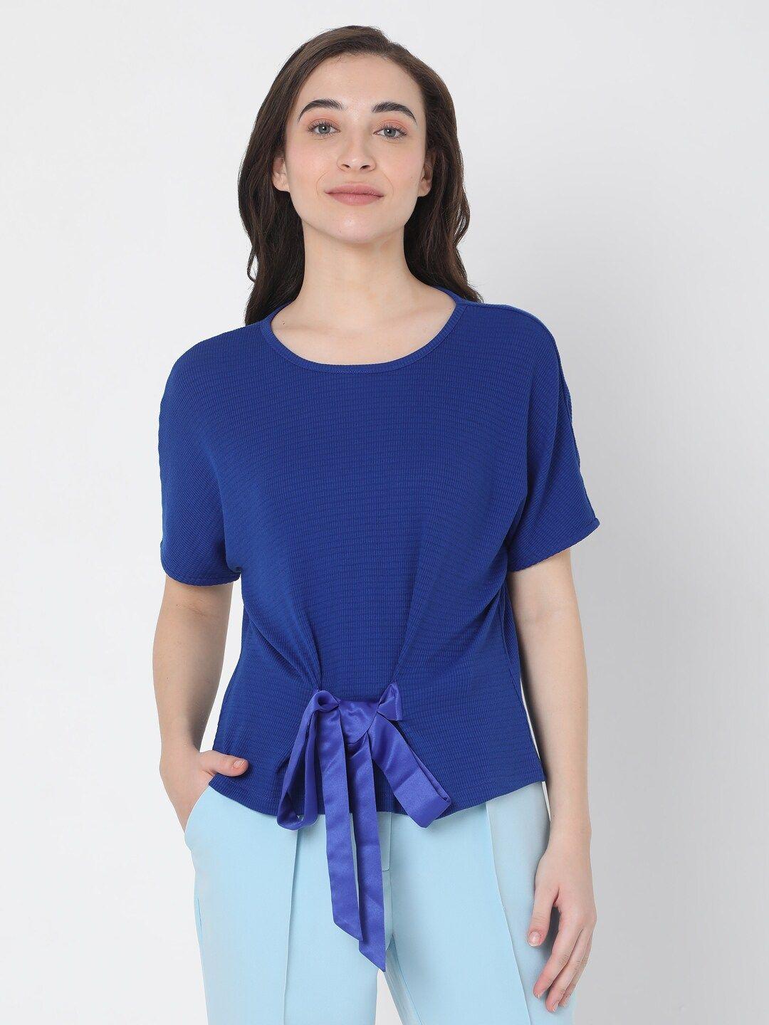 vero moda women blue solid t-shirt