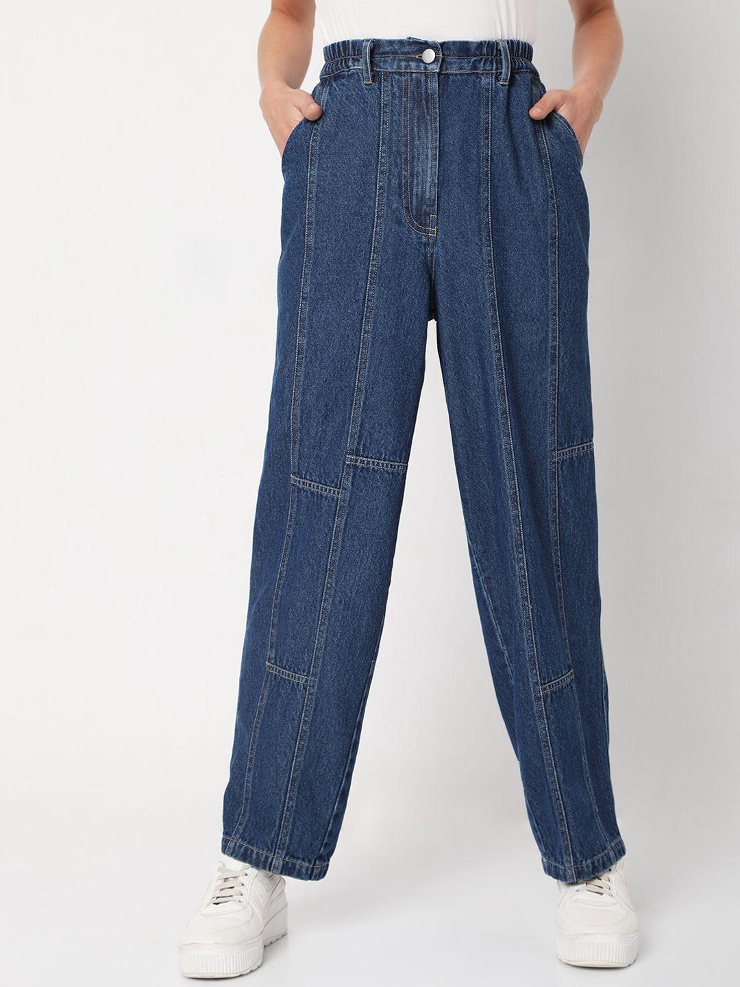 vero moda women blue straight fit high-rise jeans