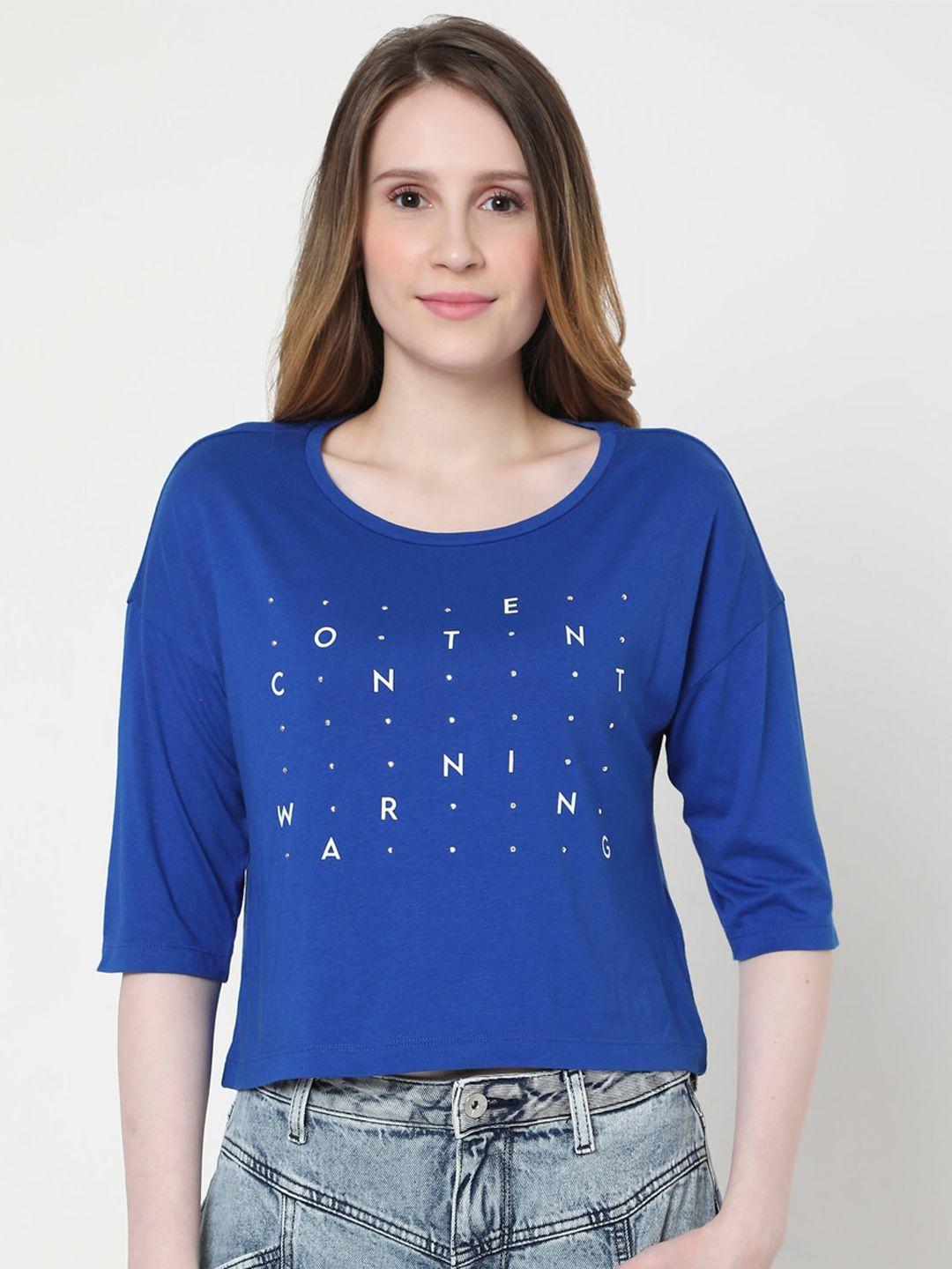 vero moda women blue typography pullover