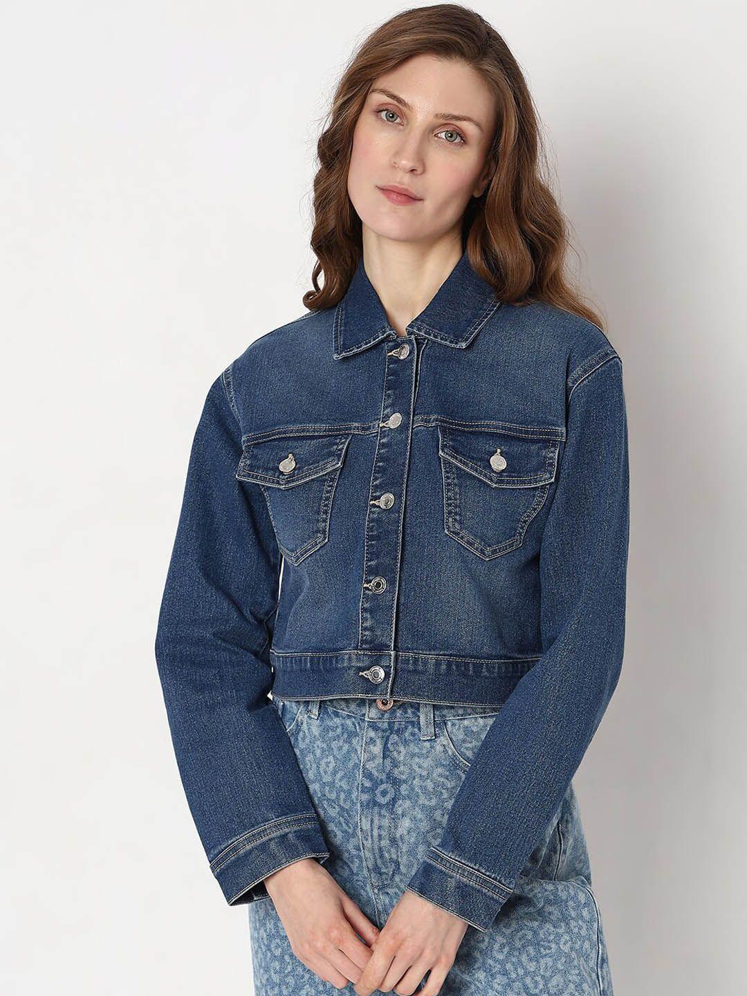 vero moda women blue washed longline denim jacket