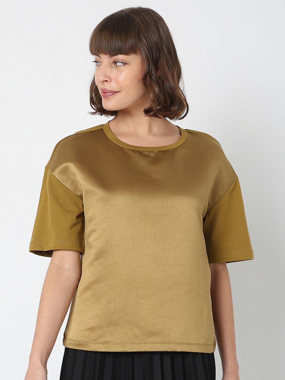 vero moda women brown drop-shoulder sleeves t-shirt
