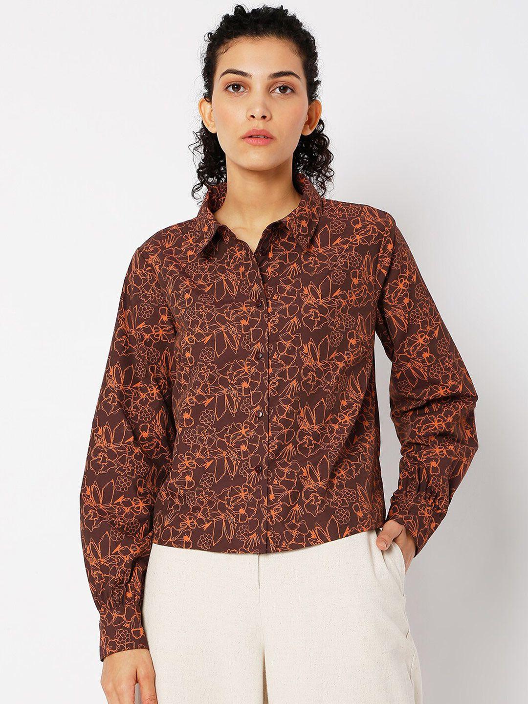 vero moda women brown floral printed casual shirt