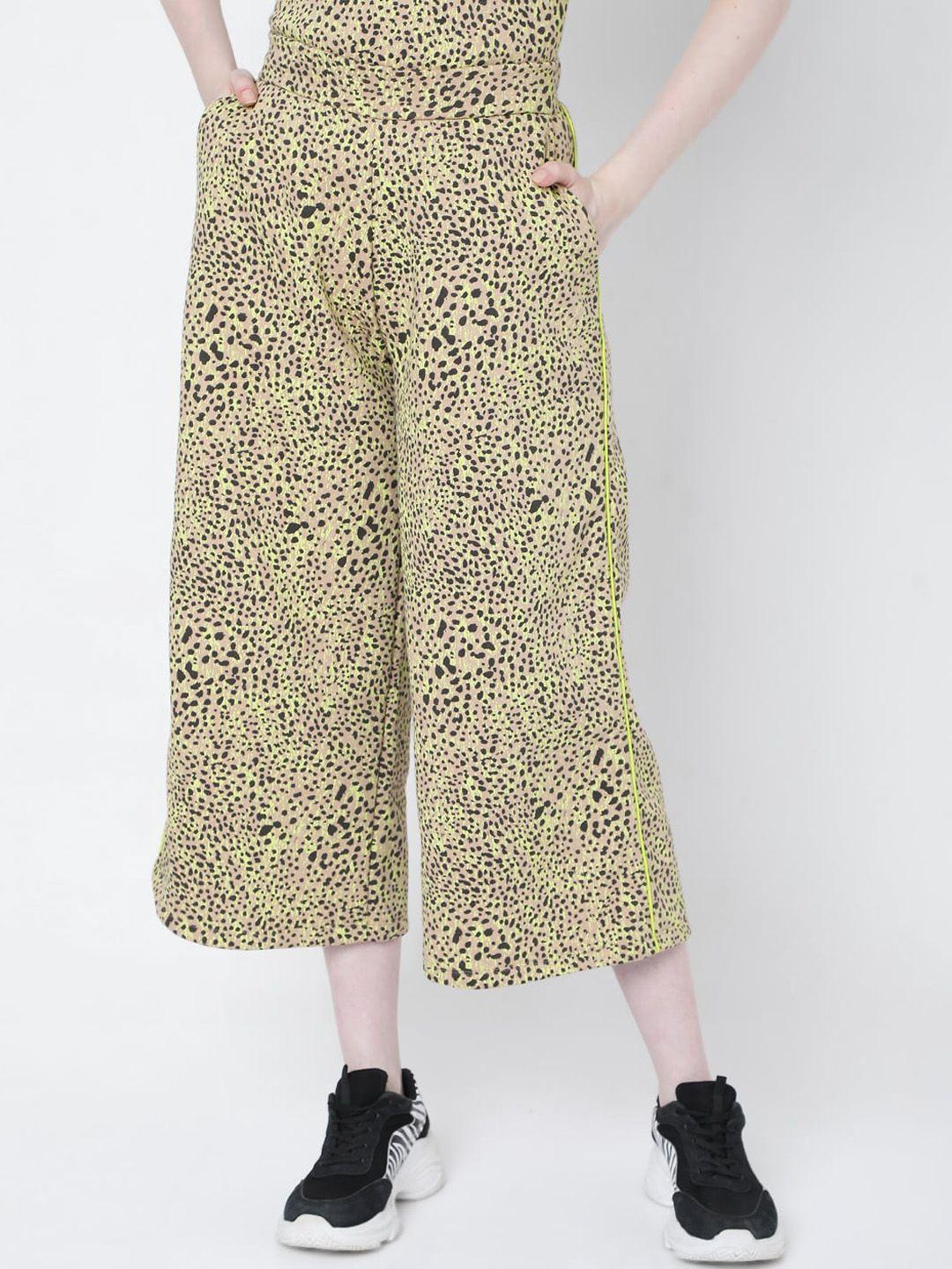 vero moda women brown floral printed loose fit high-rise culottes trousers