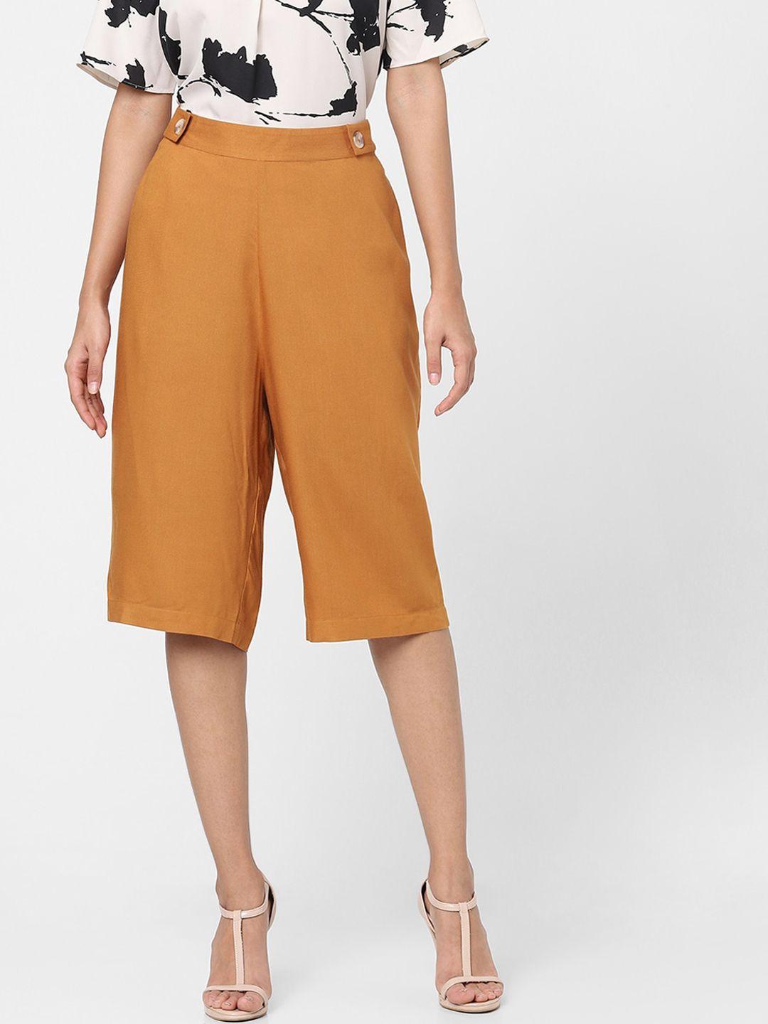 vero moda women brown regular fit solid culottes trousers