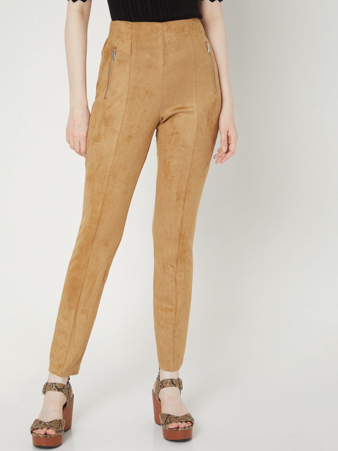 vero moda women brown skinny fit high-rise trousers