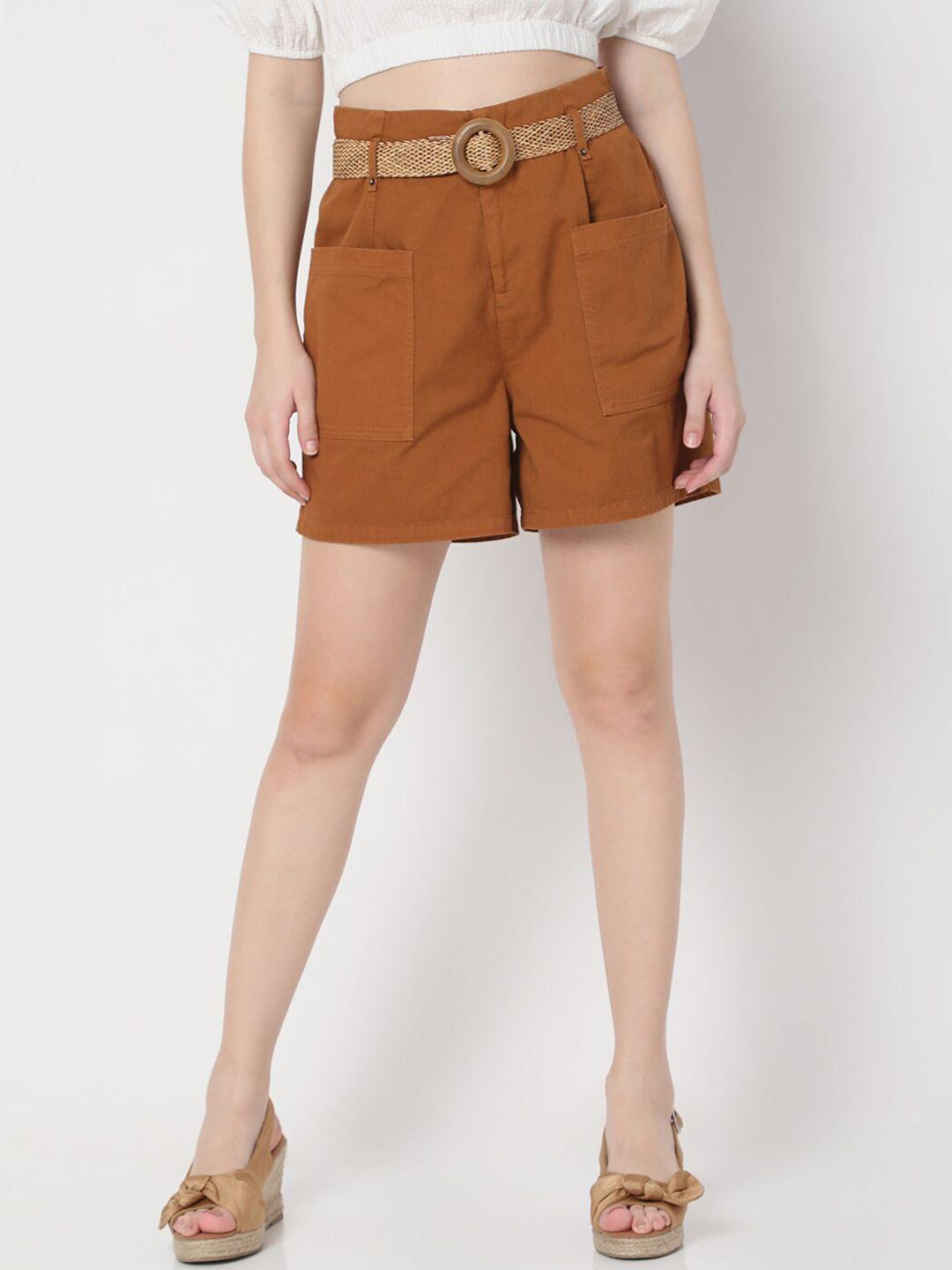 vero moda women brown solid shorts