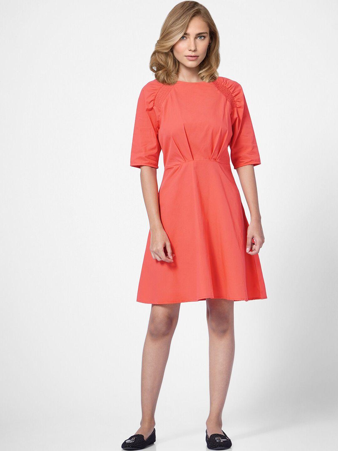 vero moda women coral solid cotton a-line dress