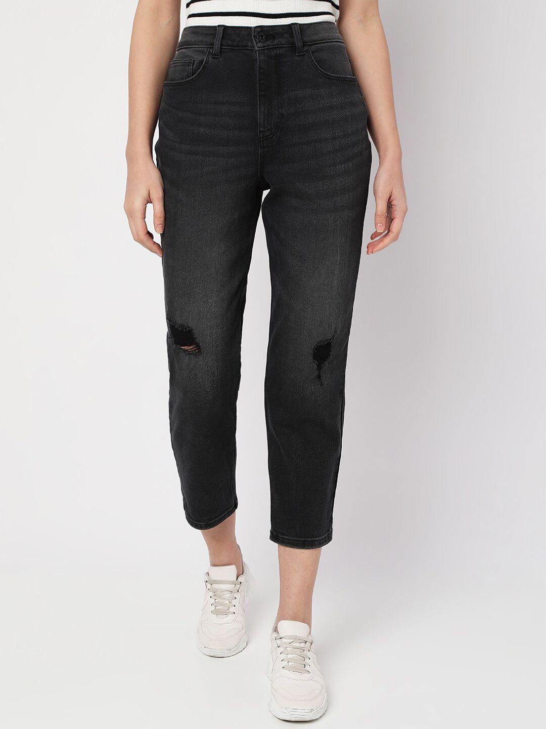 vero moda women cotton high-rise low distress light fade jeans