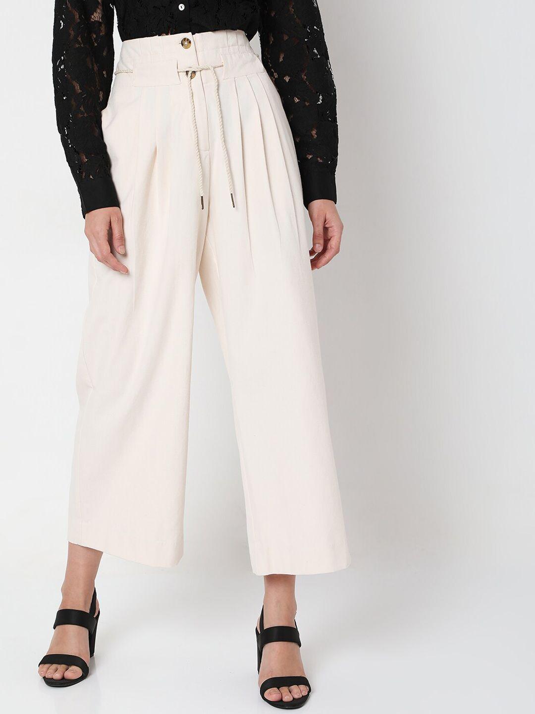 vero moda women cream-coloured high-rise trouser