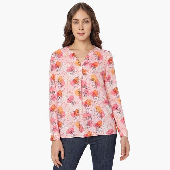 vero moda women floral printed notched neck top