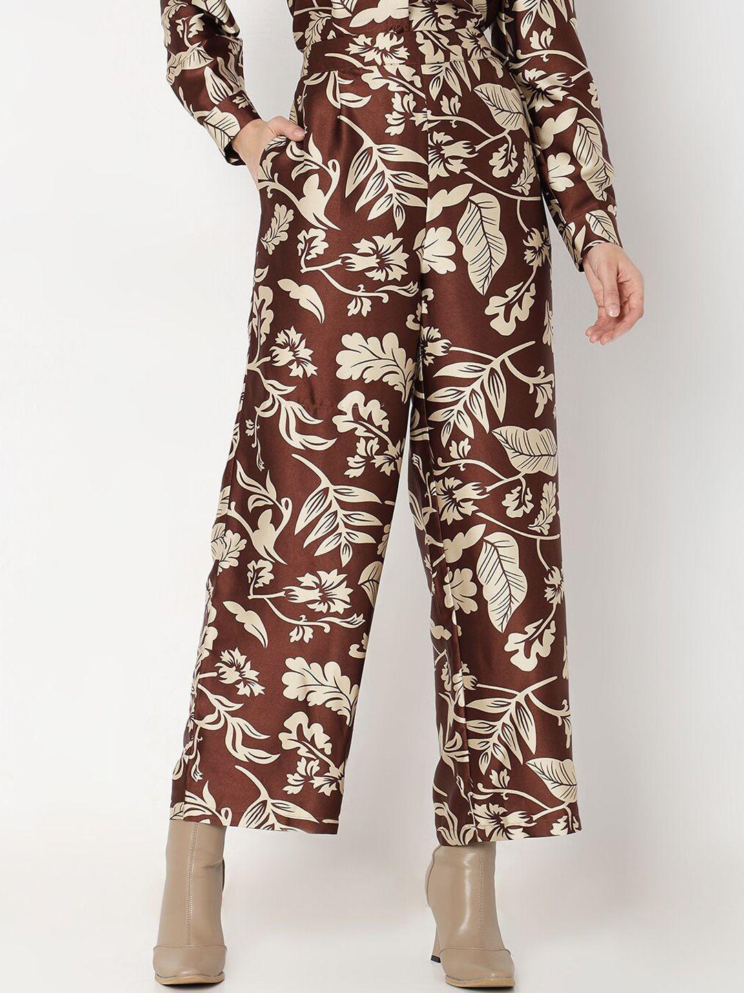vero moda women floral printed straight fit high-rise parallel trousers