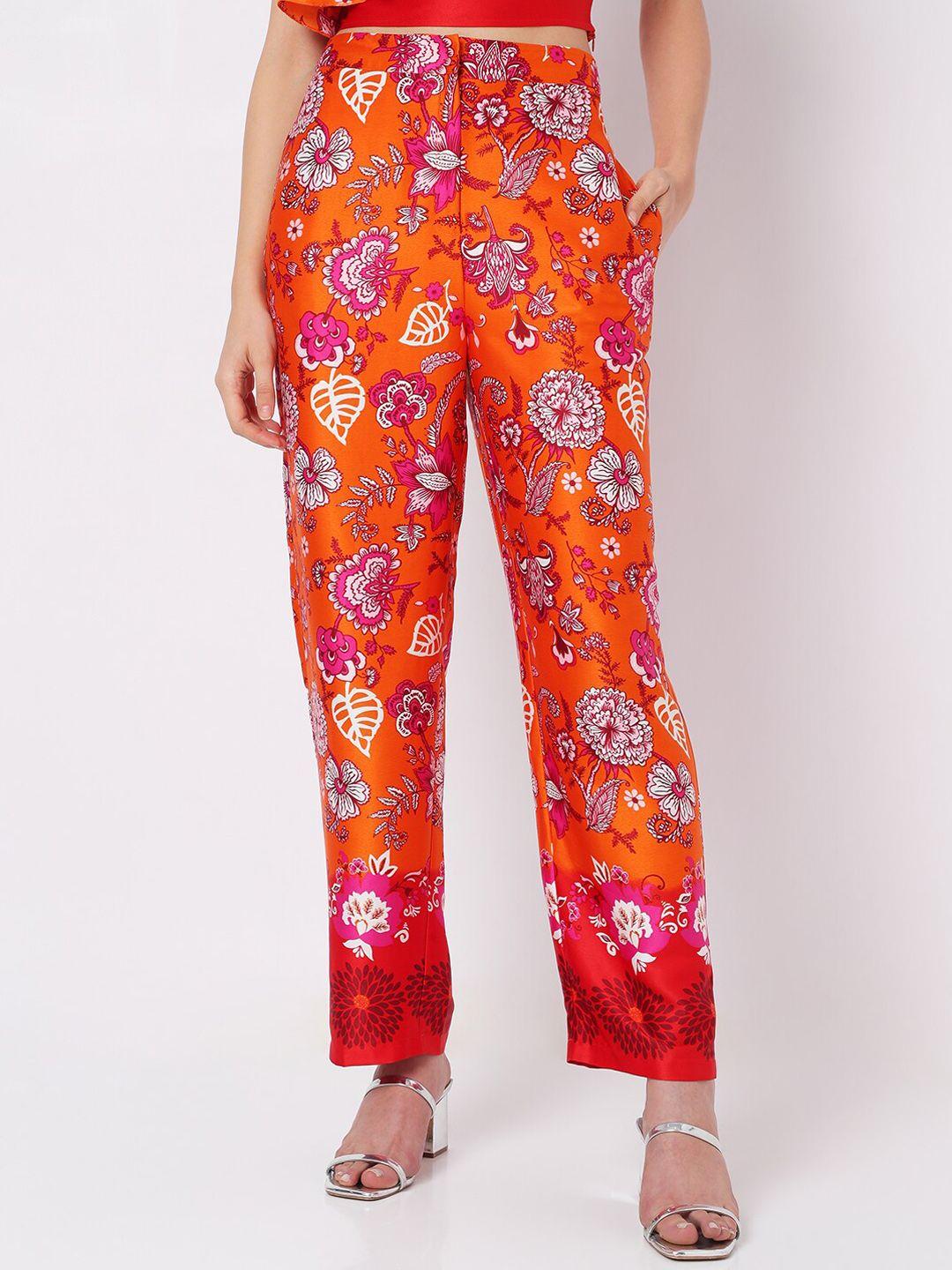 vero moda women floral printed straight fit high-rise trousers