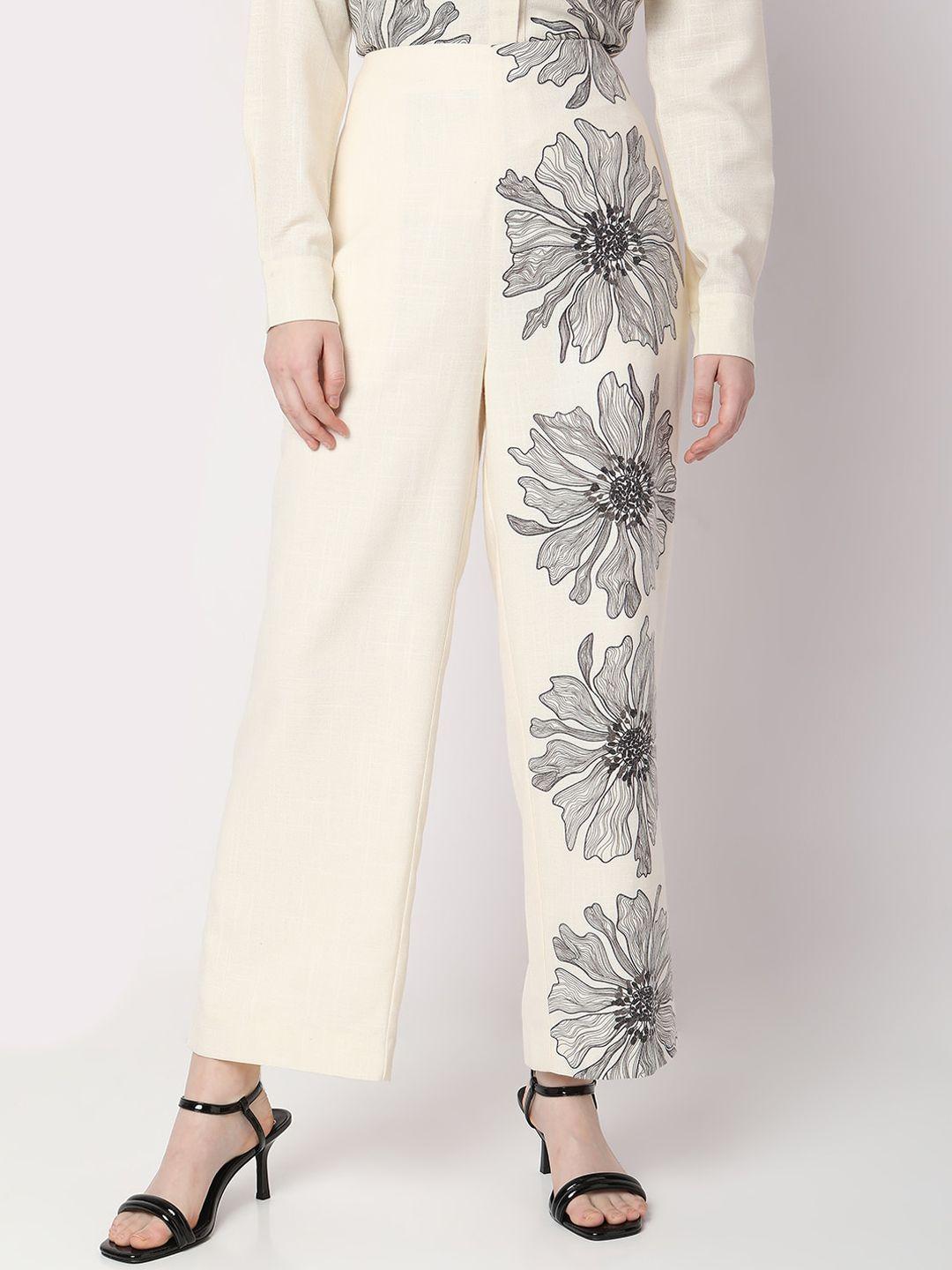 vero moda women floral printed straight fit high-rise trousers