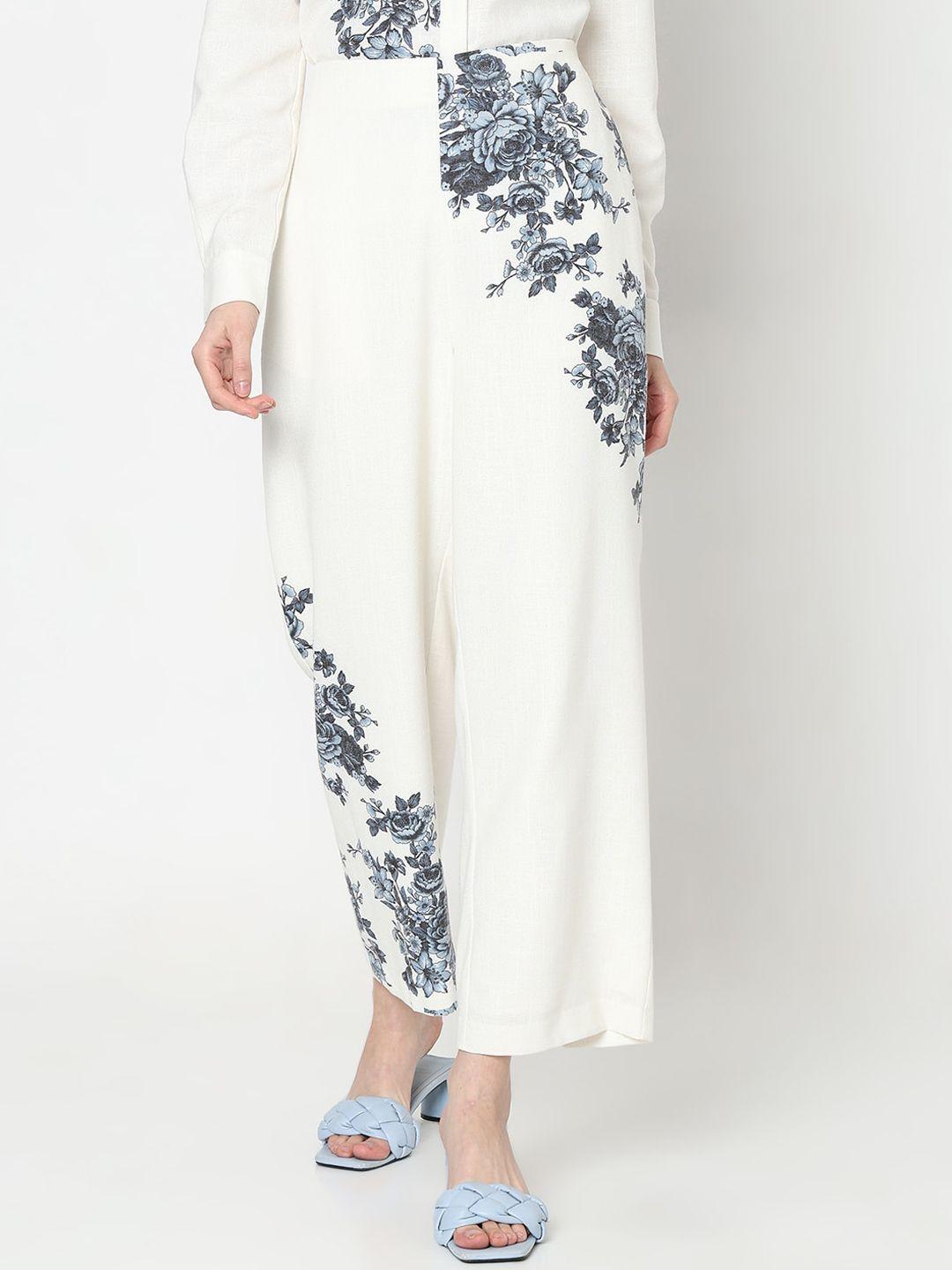 vero moda women floral printed straight fit high-rise trousers